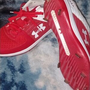 Under Armour Red and White Track Spikes